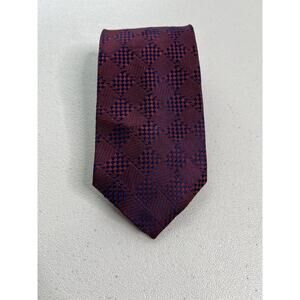Calvin Klein Blue and Burgundy Geometric Woven Pattern 100% Silk Tie